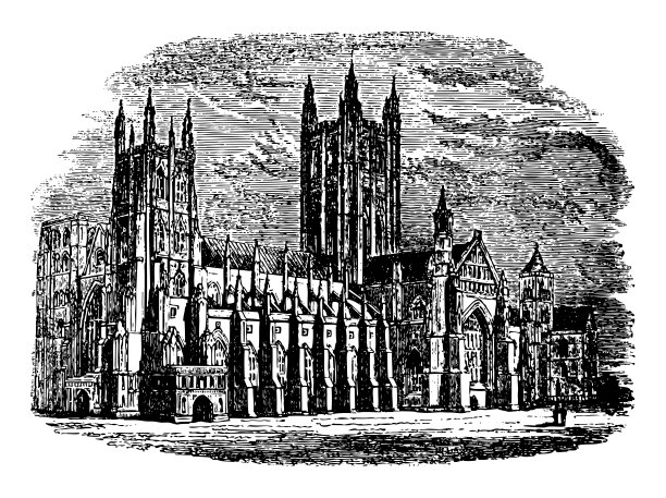 坎特伯雷大教堂在坎特伯雷，肯特郡(英格兰)-古董雕刻插图图片下载