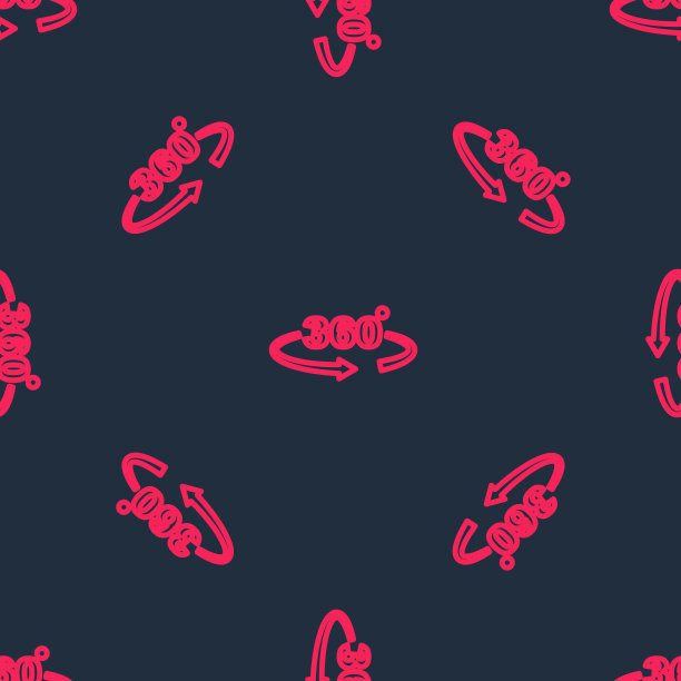 红线360度视图图标隔离无缝模式在黑色背景。虚拟现实。360度角度摄像头。全景照片。向量图片下载