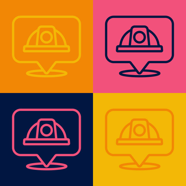 波普艺术线工人安全帽图标隔离在颜色背景。向量图片下载