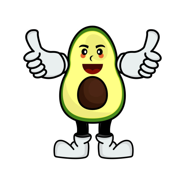 插图水果鳄梨吉祥物卡通人物。插图平面风格。适用于果汁产品推广、生鲜饮料、印刷品设计、儿童图书等模板矢量设计图片下载