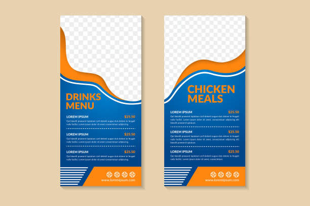 鸡餐和饮品菜单业务卷横幅渐变设计模板图片下载
