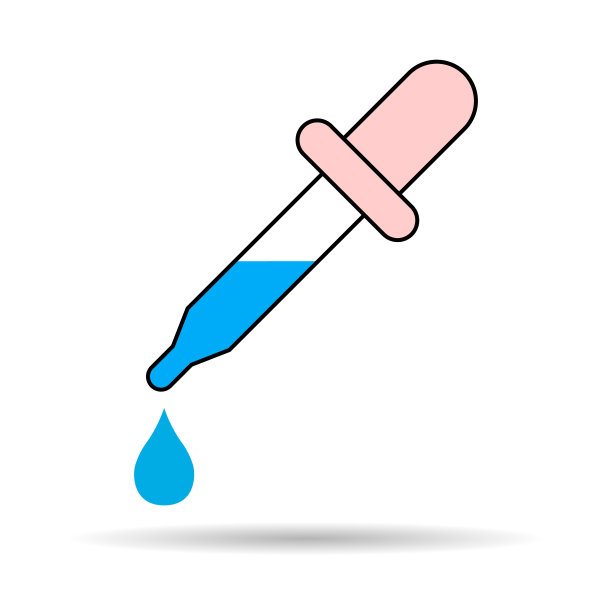 滴管液体阴影图标，药物健康工具网页符号，测试流体设计矢量插图图片下载