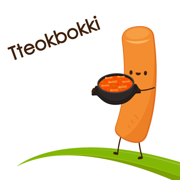 Tteokbokki面条矢量。汉字设计。麻辣年糕。韩国的食物。图片下载