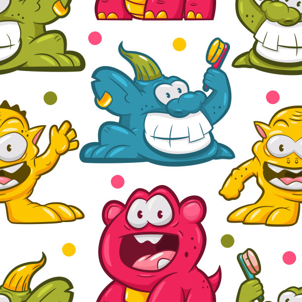 可爱的巨魔矢量卡通无缝模式背景壁纸，包装，包装，和背景。图片下载