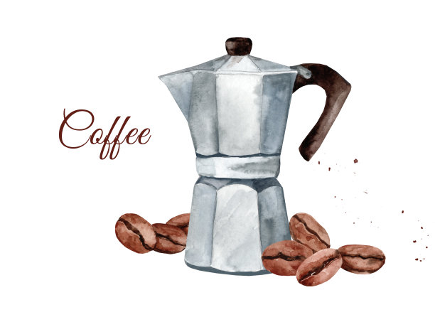 间歇泉咖啡机，阿拉比卡咖啡豆图片下载