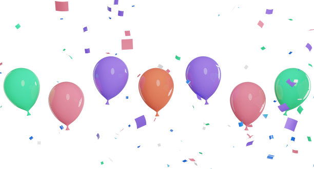 3d渲染的气球与五彩纸屑飞行孤立。图片下载