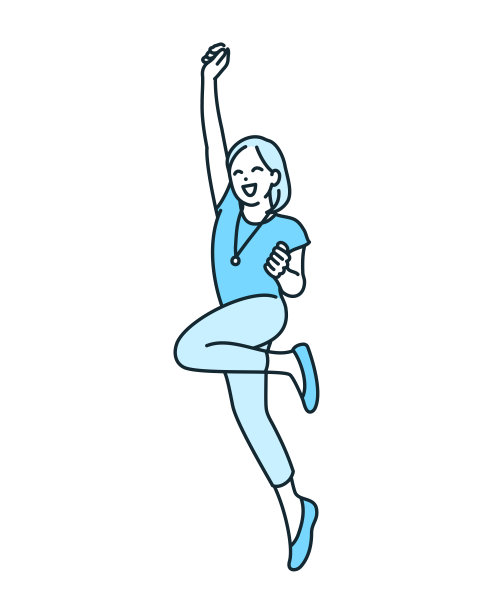 精力充沛。一个健康女人跳得很大的剪贴画。图片下载