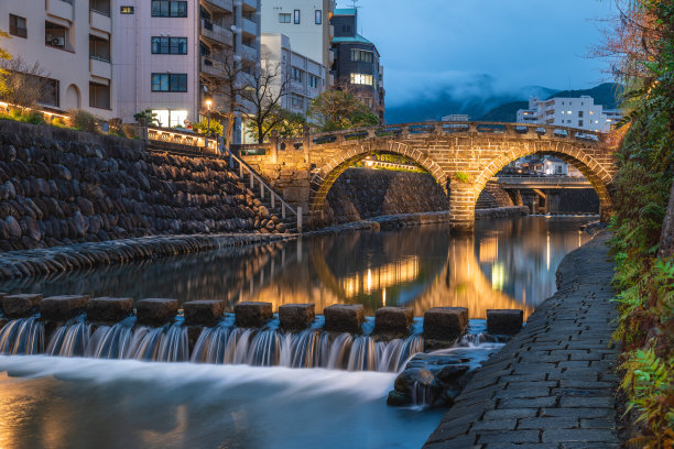 Meganebashi，又名megane bridge，长崎的标志性地标图片下载