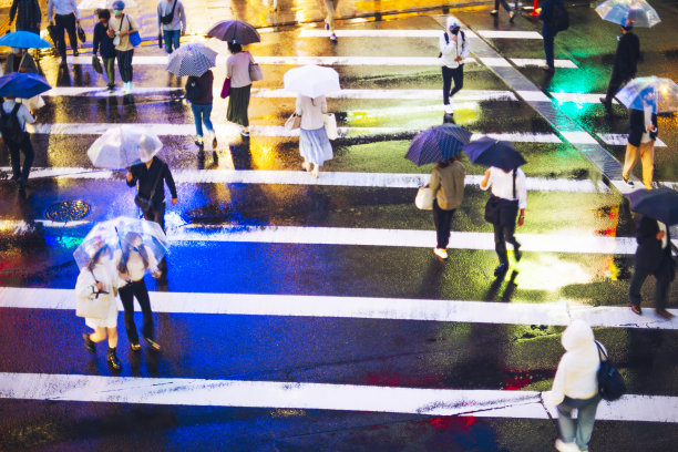 撑伞的人们和人行横道图片下载