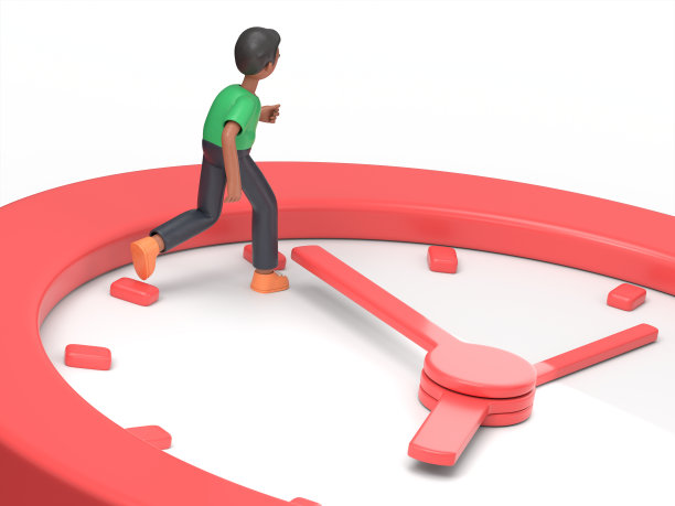 帅气的爆炸头男子大卫在与时间赛跑的3D插图。白色背景上的3D渲染。图片下载