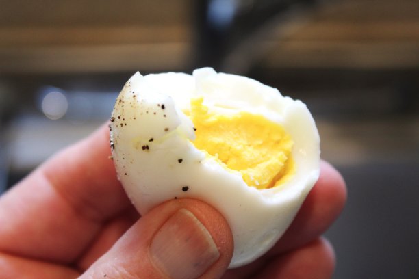 免版税的照片-网站，美食博客，菜单或广告的最佳食物背景-吃美味的煮鸡蛋与盐和胡椒的早餐-吃一口煮熟的-早餐咬的特写-在我手里拿着鸡蛋图片下载