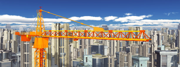 一个大城市的建筑起重机图片下载
