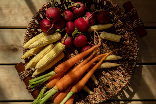 一组有机蔬菜放在一张木桌上图片下载