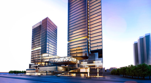 三维渲染的购物中心和阁楼公寓楼图片下载