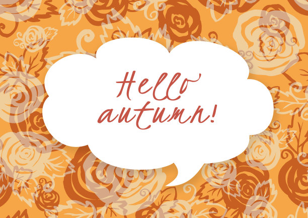 你好秋天旗帜在橙色背景与玫瑰图片下载