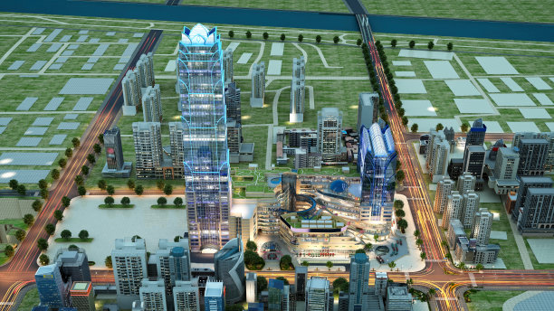 三维渲染的购物中心和阁楼公寓楼图片下载