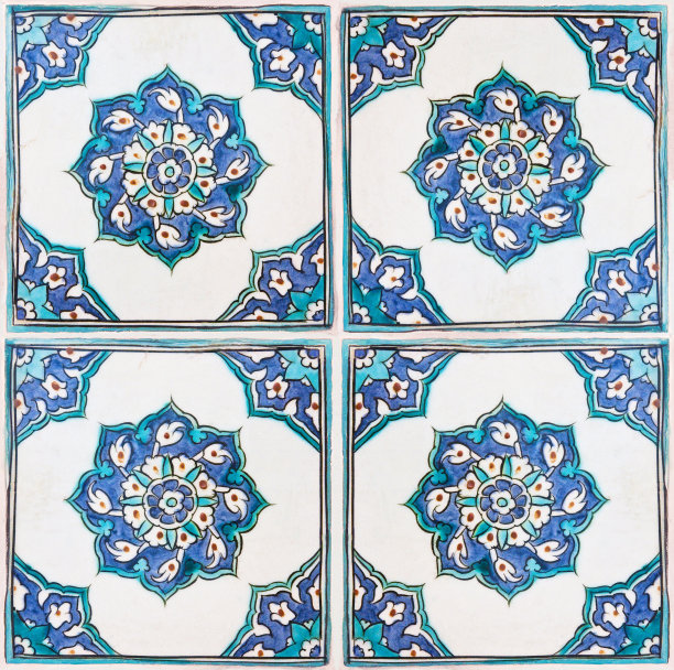 典型的花卉和几何土耳其装饰与彩色瓷砖组成-这是一个无缝的纹理，对效果图有用图片下载