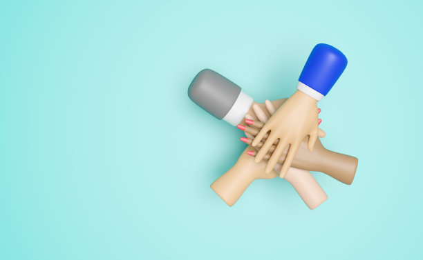 3d商务人士的手在蓝色背景上分开。合作，团队合作概念，3d渲染插图图片下载