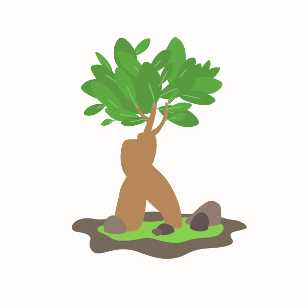 平面风格的盆景。矮的植物。带有室内植物和其他元素的插图。图片下载