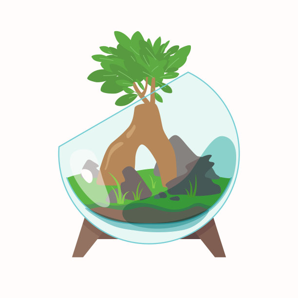 活的植物种植在玻璃容器中。插图描绘了一个种植植物的玻璃容器。矢量图像。图片下载