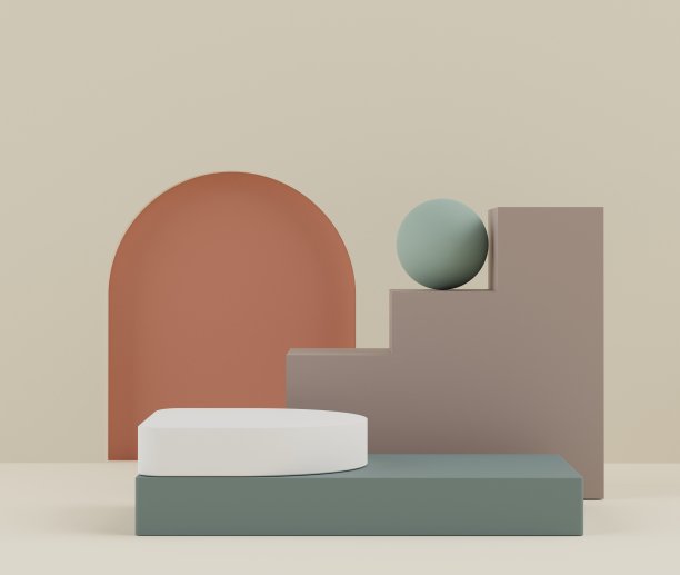 最小场景的三维渲染白色空白讲台与地球色调的颜色主题。展示架用于产品展示模型和化妆品广告。圆柱体舞台在装饰上设计简单。图片下载
