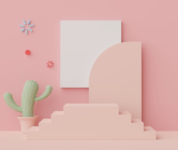 抽象最小展示平台的3d渲染，用于展示产品，化妆品演示和模拟。展示现场与柔和的地球色调背景。照亮简单的几何形状。图片下载