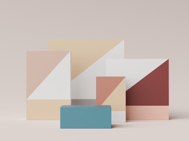 三维大地色调最小的平台与几何形状的模拟和展示产品。用于展示的展示架。图片下载