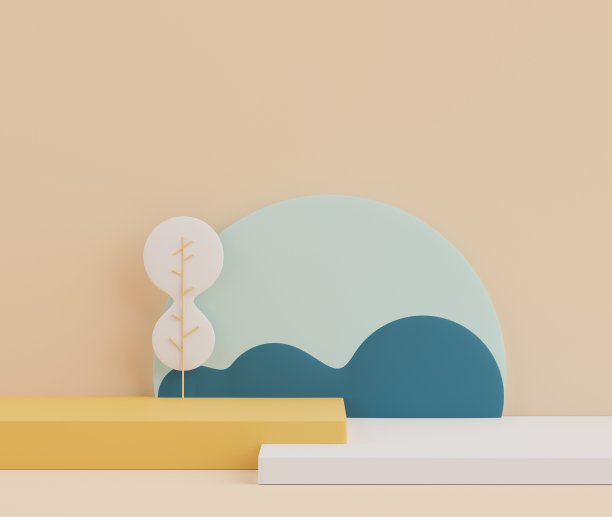 最小场景的三维渲染白色空白讲台与地球色调的颜色主题。展示架用于产品展示模型和化妆品广告。圆柱体舞台在装饰上设计简单。图片下载