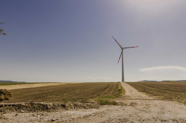 乡村公路旁的风力发电机图片下载