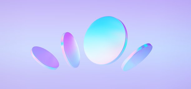 在全息背景上设置三维全息图磁盘。飞行流体粉红色，蓝色，粉彩讲台。摘要场景全息玻璃圆柱体形状。矢量图图片下载