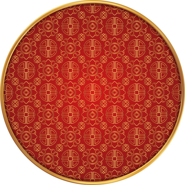 中国圆框。中国图案圆。奢华的红金色线条点缀。图片下载