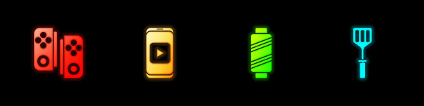 设置手柄，在线播放视频，线轴上的缝纫线和刮刀图标。向量图片下载