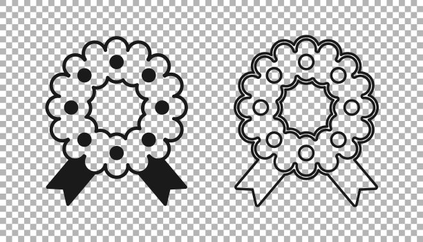 黑色的圣诞花环图标孤立在透明的背景。圣诞快乐，新年快乐。向量图片下载
