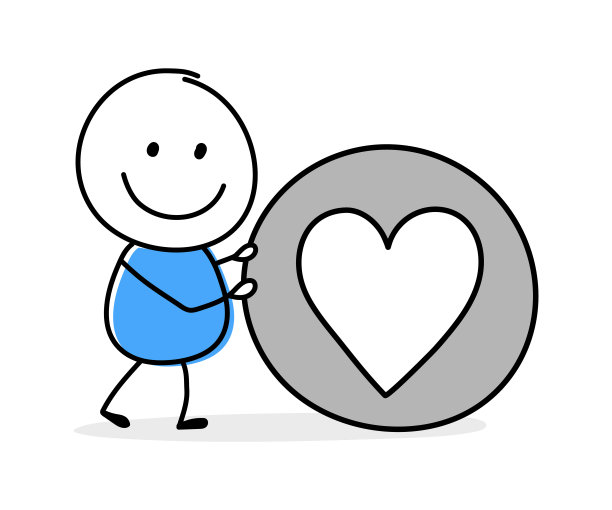 有趣的卡通stickman手持心形图标。商业演示的手绘设计。矢量图图片下载