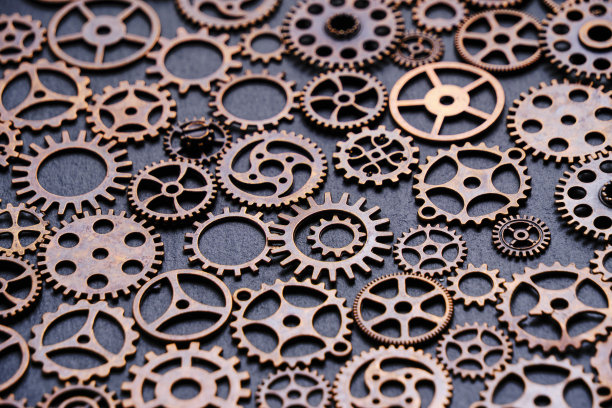 背景与金属，各种，铜齿轮。图片下载