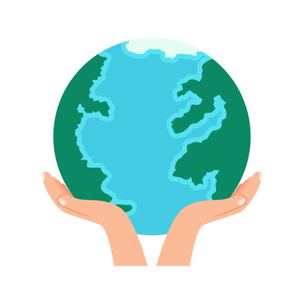 地球插图设计与植物饰品和手的符号。国际地球日设计图片下载