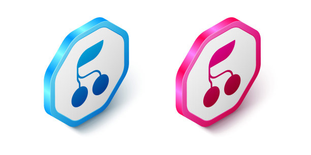 等距新鲜的夏季浆果图标孤立在白色背景上。浆果的水果。六角按钮。向量图片下载