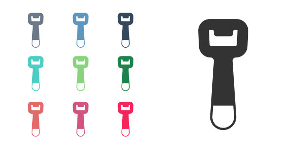 黑色开瓶器图标孤立在白色背景上。设置彩色图标。向量图片下载