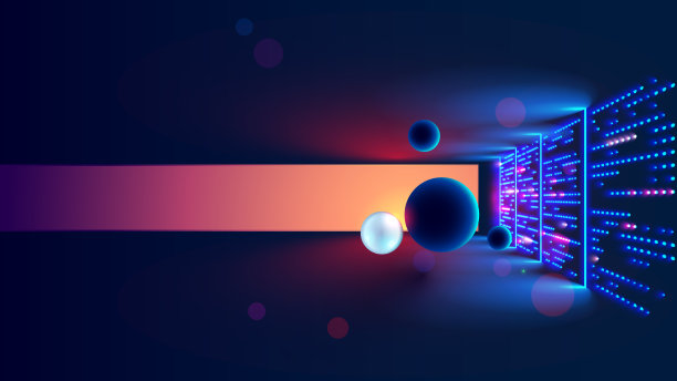 数据中心或云存储的概念。摘要:数据中心服务器室内部设计。带有数字电子设备的未来空间。悬挂在数字空间地板上的数据球体。图片下载