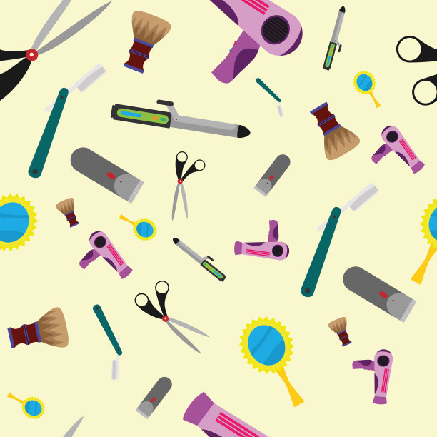 发饰背景。发型师配件，发夹和夹子。宝贝女孩配件，塑料时尚夹，理发体面矢量无缝图案图片下载