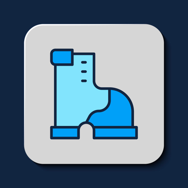 填充轮廓冬季温暖开机图标孤立在蓝色背景。防水橡胶靴。向量图片下载