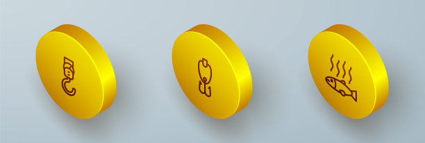 设置等距线弹簧刻度，鱼饵和死鱼图标。向量图片下载