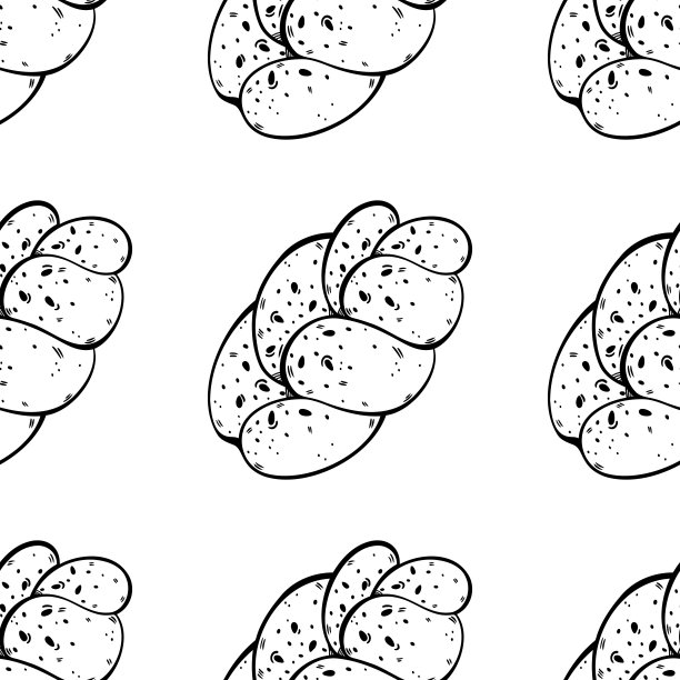 查拉无缝矢量模式。无酵犹太面包，安息日的宗教庆典糕点。新鲜的芝麻蛋包。食物的草图。背景菜单，包装纸，包装图片下载