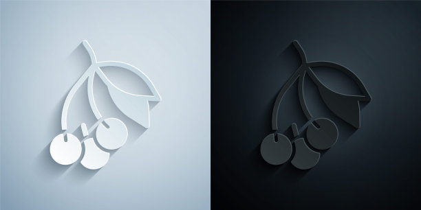 剪纸新鲜的夏天浆果图标孤立在灰色和黑色的背景。浆果的水果。纸艺术风格。向量图片下载