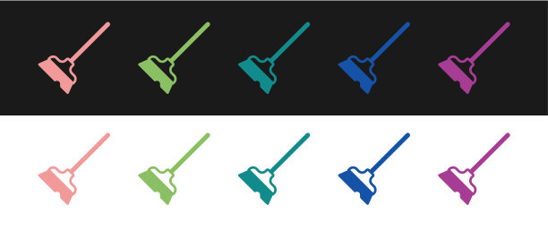 将拖把图标隔离在黑白背景上。清洁服务理念。向量图片下载