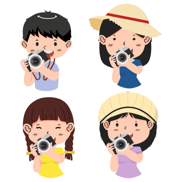 小孩，男孩或女孩拿着相机卡通集图片下载