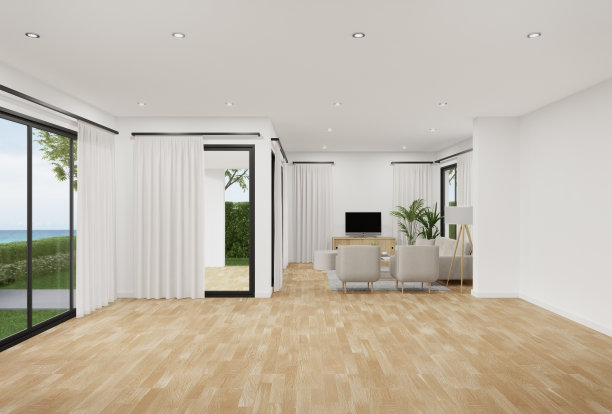 室内设计三维渲染现代客厅或公寓。图片下载