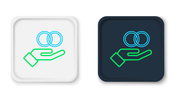 线婚戒图标孤立在白色背景。新娘和新郎珠宝标志。婚姻的象征。钻石戒指。彩色轮廓概念。向量图片下载