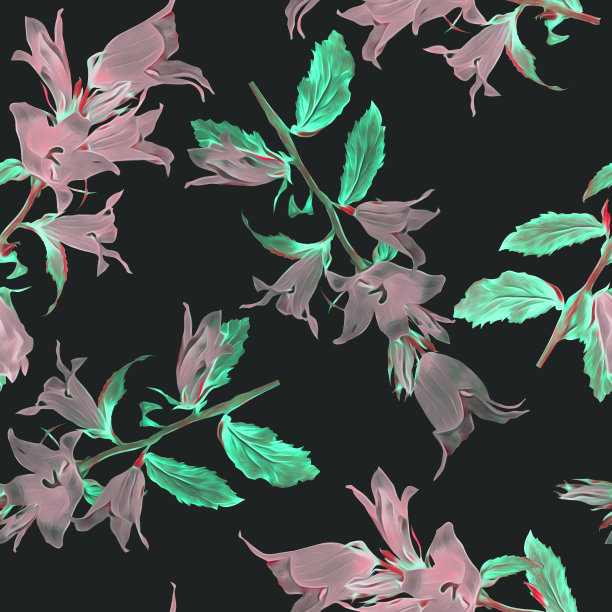 钟形花与蕨类剪影无缝模式。图片下载