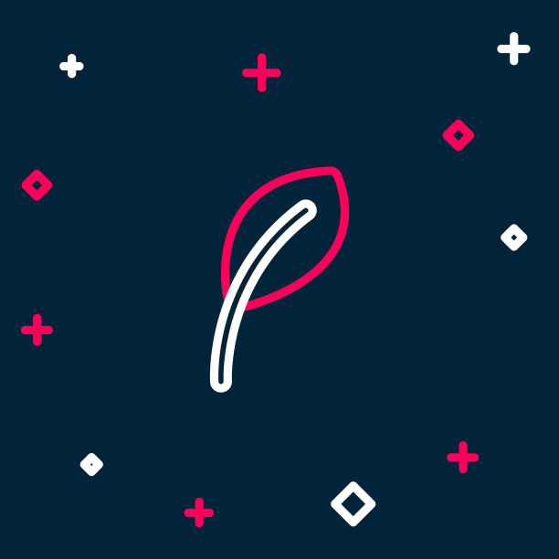 蓝色背景上孤立的线叶图标。叶子的迹象。新鲜天然产品标志。彩色轮廓概念。向量图片下载